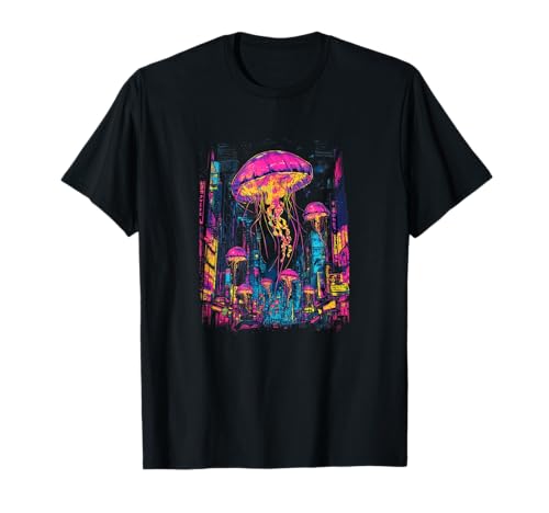 Cyberpunk Jellyfish Cityscape Design for Sci-Fi Enthusiasts T-Shirt