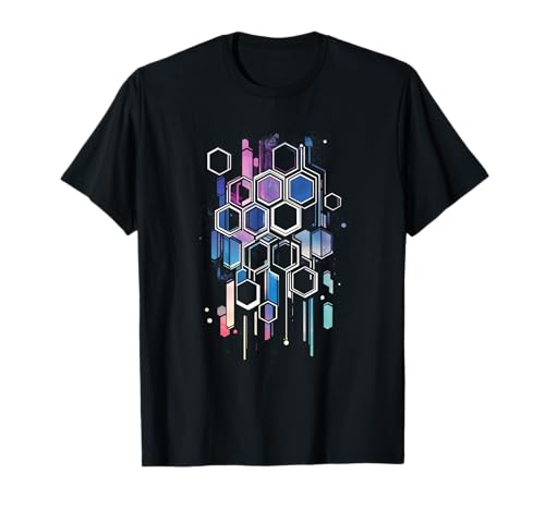 Geometric Hexagon Art Futuristic Hexagonal Shapes Pattern T-Shirt