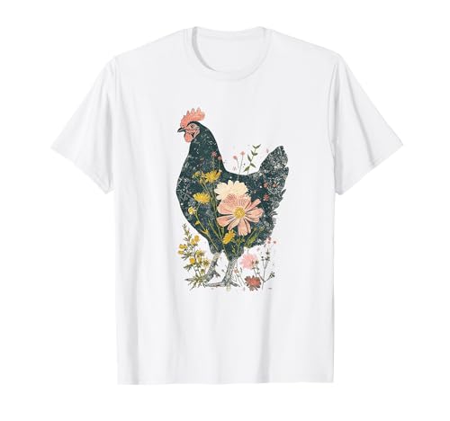 Chicken Cottagecore Floral Rustic Farmhouse Whimsical Nature T-Shirt