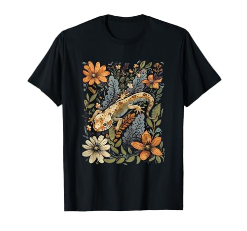 Cottagecore Aesthetic Gecko Whimsical Nature Floral Reptile T-Shirt