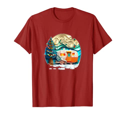 Retro Christmas Camper Vintage Trailer Paper Art Quilling T-Shirt