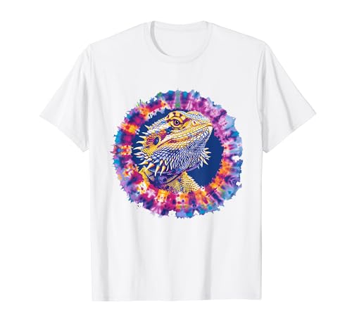 Bearded Dragon Tie Dye Spiral Orange Blue Reptile Lizard Art T-Shirt