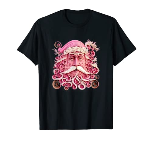 Funny Retro Pink Christmas Santa Claus Paper Art Quilling T-Shirt