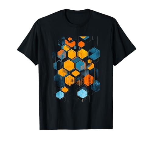 Interconnected Hexagon Modern Abstract Artwork Contemporary T-Shirt