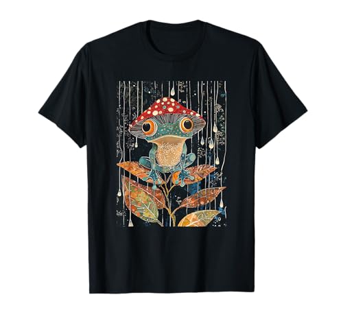 Rainforest Frog Mushroom Hat Nature Artistic Whimsical Art T-Shirt