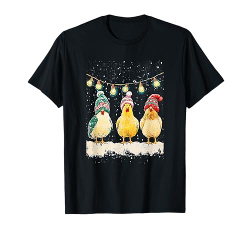 Funny Festive Chickens in Oversized Hats Holiday Design T-Shirt