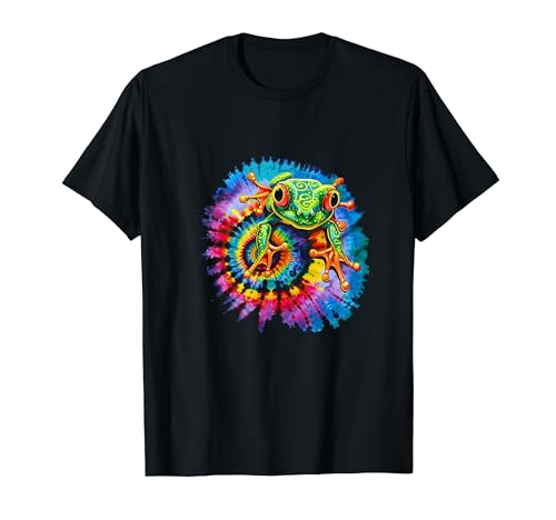 Rainforest Frog Rainbow Tie Dye Spiral Green Tree Frog Lover T-Shirt