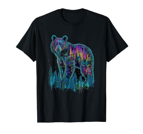 Cyberpunk Urban Nature Bear Design for Forest and Art Fans T-Shirt