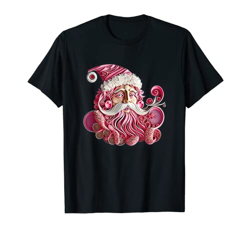 Funny Vintage Pink Christmas Santa Claus Paper Art Quilling T-Shirt