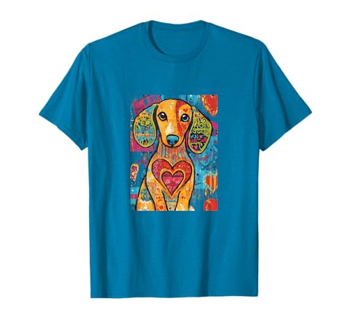 Colorful Dachshund Artwork Design for Dog Lovers Artsy Furry T-Shirt