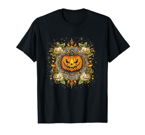 Vintage Halloween Pumpkin Mandala Spooky Gothic Jack Lantern T-Shirt