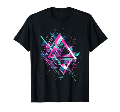 Geometric Colorful Burst Futuristic Abstract Art Glitch Pink T-Shirt