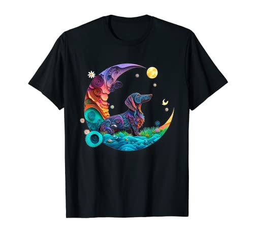 Fantasy Dachshund Dog Cute Crescent Moon Paper Art Quilling T-Shirt