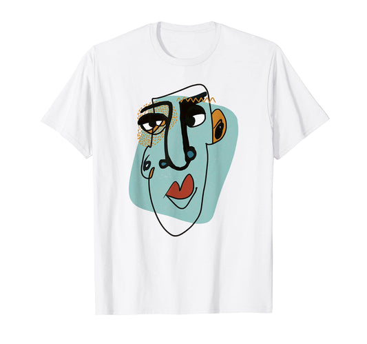 Funny Face Pop Art Modern Teal Pink Minimalist One Line Art T-Shirt