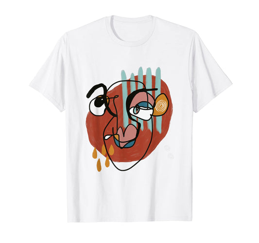 Pop Art Funny Face Modern Red Teal Minimalist One Line Art T-Shirt