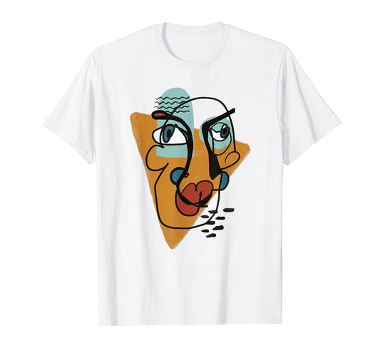 Funny Face Art Modern Teal Orange Minimalist One Line Art T-Shirt