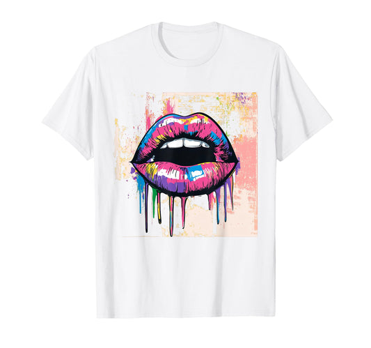 Colorful Glossy Lips Pop Art Design for Bold Fashion Fans T-Shirt