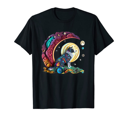 Fantasy Border Collie Dog Cute Crescent Moon Paper Quilling T-Shirt